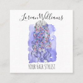 Bohoシック紫色の花嫁ヘアスタイルウォーターカラーフローラ スクエア名刺