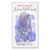 Bohoシック紫色の花嫁ヘアスタイルウォーターカラーフローラ マグネット名刺 (正面縦)