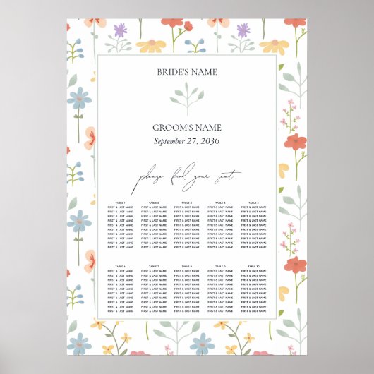 Bohoシック野花フローラ結婚の座席表 ポスター (正面)