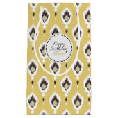 Bohoシック黄色イカットの部族模様モノグラム スモールペーパーバッグ (正面)