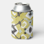Bohoシック黄色イカットの部族模様モノグラム 缶クーラー (缶裏面)