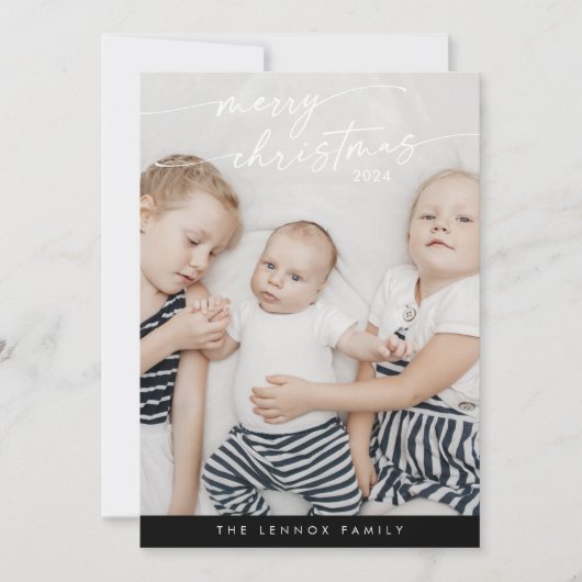 Bohoシック黒かわいい写真ユニーククリスマス シーズンカード (正面)