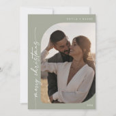 BohoシックSageグリーンフォトシンプルクリスマスメリークリスマス シーズンカード (正面)