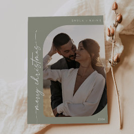 BohoシックSageグリーンフォトシンプルクリスマスメリークリスマス シーズンカード