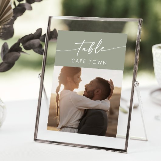 BohoシックSageグリーンフォトテーブル番号 招待状