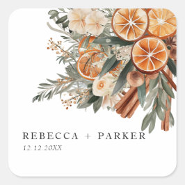 Bohoシナモン冬結婚の植物のステッカー スクエアシール