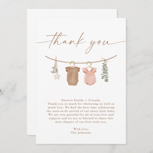 Bohoジェンダーのサンキューカード |中立的なリビール 招待状 (正面/裏面)