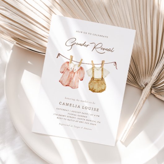 Bohoジェンダーリビールヴィンテージ赤ちゃん服招待状 招待状