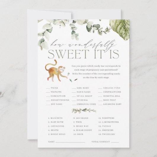 Bohoジャングルサファリベイビーシャワーキャンディーゲームカード 招待状 (正面)