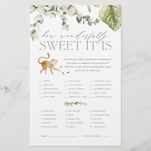 Bohoジャングルサファリベイビーシャワーキャンディ推測ゲーム チラシ (正面)