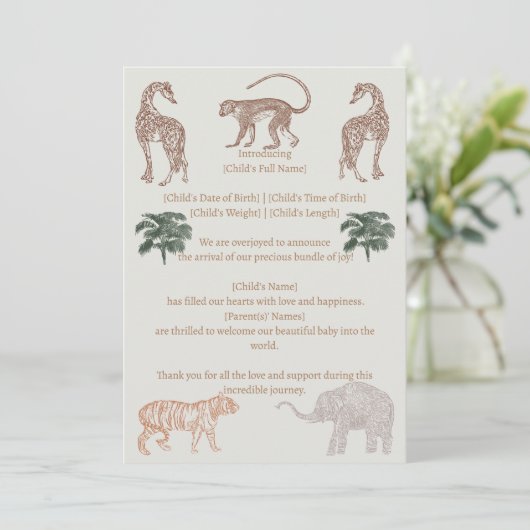 Bohoジャングルサファリベイビーシャワー誕生のお知らせ 招待状 (スタンド正面)