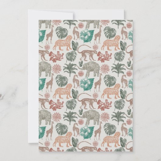 Bohoジャングルサファリベイビーシャワー誕生のお知らせ 招待状 (裏面)