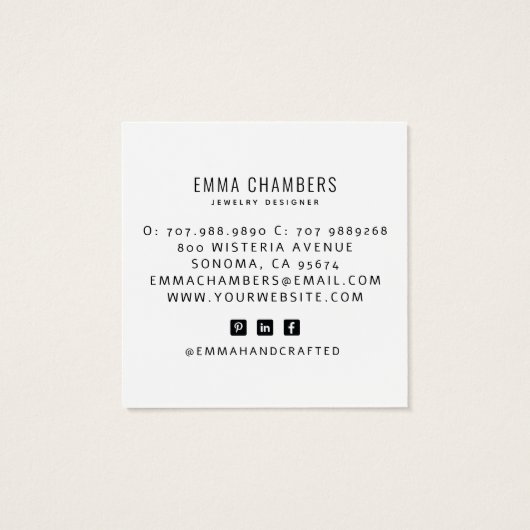 Bohoジュエリーデザイナーフローラスクエアディスプレイカード (裏面)