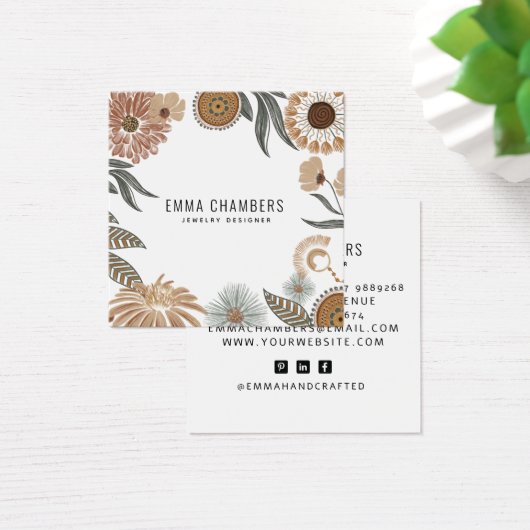 Bohoジュエリーデザイナーフローラスクエアディスプレイカード (デスク)