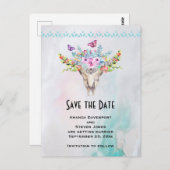 Bohoスカルとフローラブーケ日付を保存 ポストカード (正面/裏面)