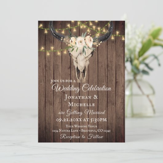 Bohoスカルと木の上の照明すべて結婚の 招待状 (スタンド正面)