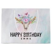 Bohoスカル蝶と花誕生日 ラージペーパーバッグ (正面)