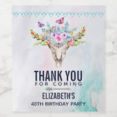 Bohoスカル蝶と花誕生日 ワインラベル (シングルラベル)