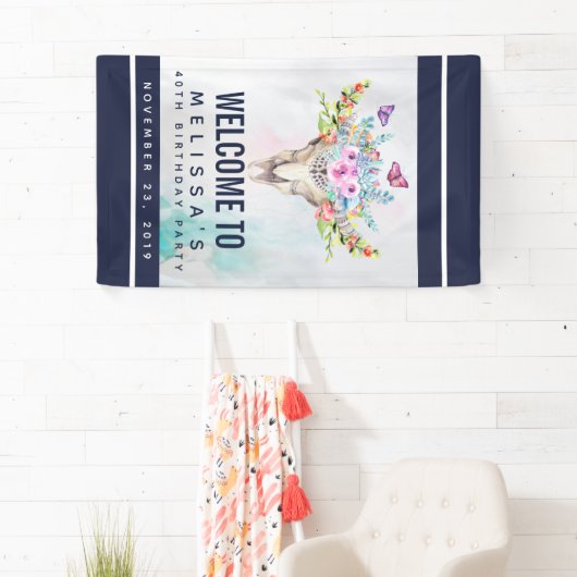 Bohoスカル蝶と花誕生日 横断幕 (インサイチュ)