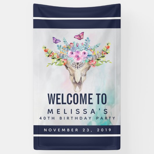 Bohoスカル蝶と花誕生日 横断幕 (縦)