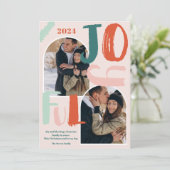 Bohoスクリプはっきりしたト2枚の写真アーチJoyful Christmas シーズンカード (スタンド正面)