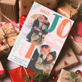 Bohoスクリプはっきりしたト2枚の写真アーチJoyful Christmas シーズンカード