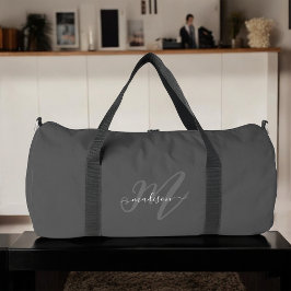 Bohoスクリプスタイリッシュトのグレー名とモノグラム ダッフルバッグ