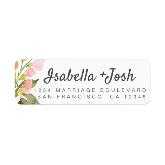 Bohoスクリプトピンク結婚フローラ差出人住所 ラベル (正面)