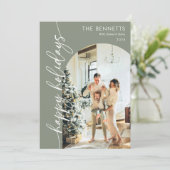 Bohoスタイリッシュハッピーホリデーズアーチフォト シーズンカード (スタンド正面)