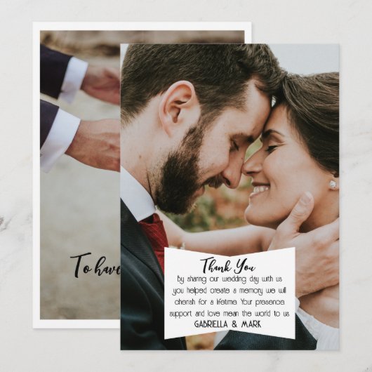 BOHOスタイルのウェディングフォト感謝カード 招待状 (正面/裏面)