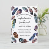 Bohoスタイル水彩羽カスタムウェディング 招待状 (スタンド正面)