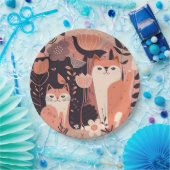 Bohoスタイル猫と花ピンクの誕生日パーティー ペーパープレート (パーティー)