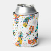 Bohoスタイル、シームレスな羽毛パターン。 缶クーラー (缶正面)