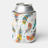 Bohoスタイル、シームレスな羽毛パターン。 缶クーラー (缶裏面)