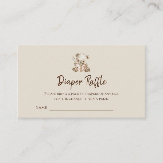 Bohoストーリーブックベアーオムツラッフルチケット エンクロージャーカード (正面)