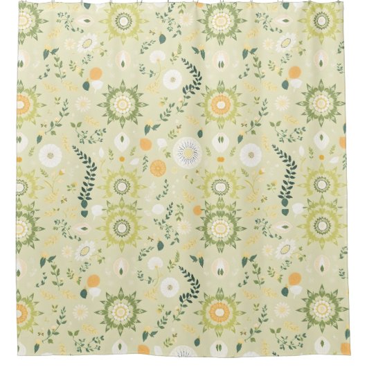 Bohoセージ緑のマンダラシャワーカーテン シャワーカーテン (正面)