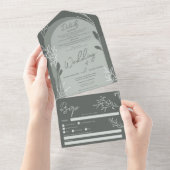 Bohoセージ緑の写真フローラ素朴なアー結婚チズ オールインワン招待状 (貼ってはがせる)