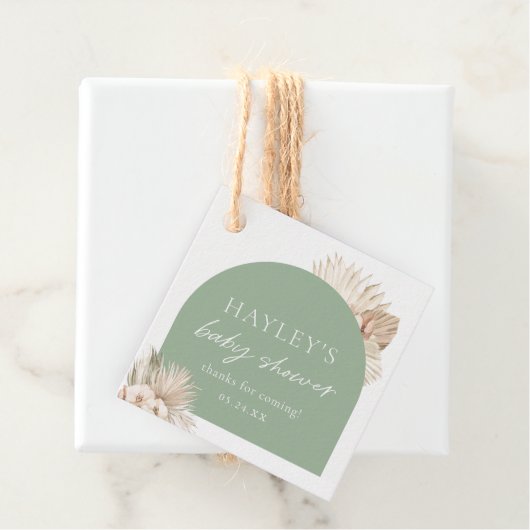 Bohoセージ緑の赤ちゃんシャワーありがとうメッセージカード フェイバータグ (インサイチュ)