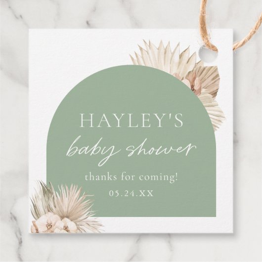 Bohoセージ緑の赤ちゃんシャワーありがとうメッセージカード フェイバータグ (裏面)