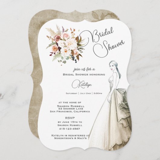 Bohoソフトカラーバラ花ブライダルシャワー (正面/裏面)