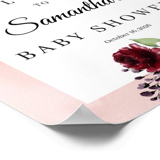 Bohoソフトピンクのフローラ赤ちゃんシャワー歓迎サイン ポスター (角)