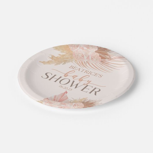 Bohoソフトピンクフローラ花赤ちゃんシャワー ペーパープレート (アングル)
