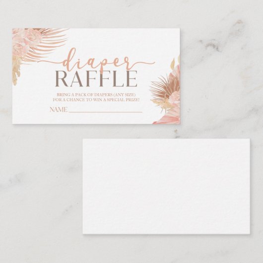 Bohoソフトピンクフローラ赤ちゃんシャワーおむつラッフル エンクロージャーカード (正面/裏面)