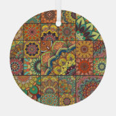 Bohoタイル:カラフルパッチワークのシームレスなパターン ガラスオーナメント (裏面)