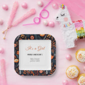 BOHOターコイズ秋秋フローラガールベビーシャワー ペーパープレート (パーティー)