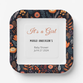 BOHOターコイズ秋秋フローラガールベビーシャワー ペーパープレート