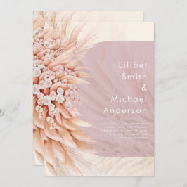 BOHOダスティバラコーラルパンパスグラス結婚ズ 招待状