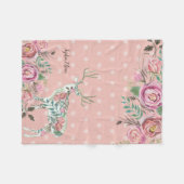 BOHOダスティピンクフローラ鹿アントラーベビーガール フリースブランケット (正面(横))