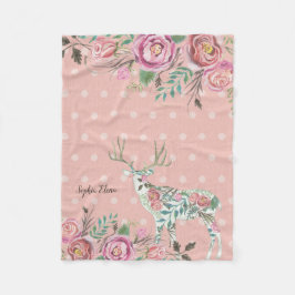 BOHOダスティピンクフローラ鹿アントラーベビーガール フリースブランケット