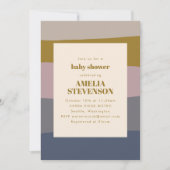 Bohoダスティモダンムーブブルーストライプのベビーシャワー 招待状 (正面)